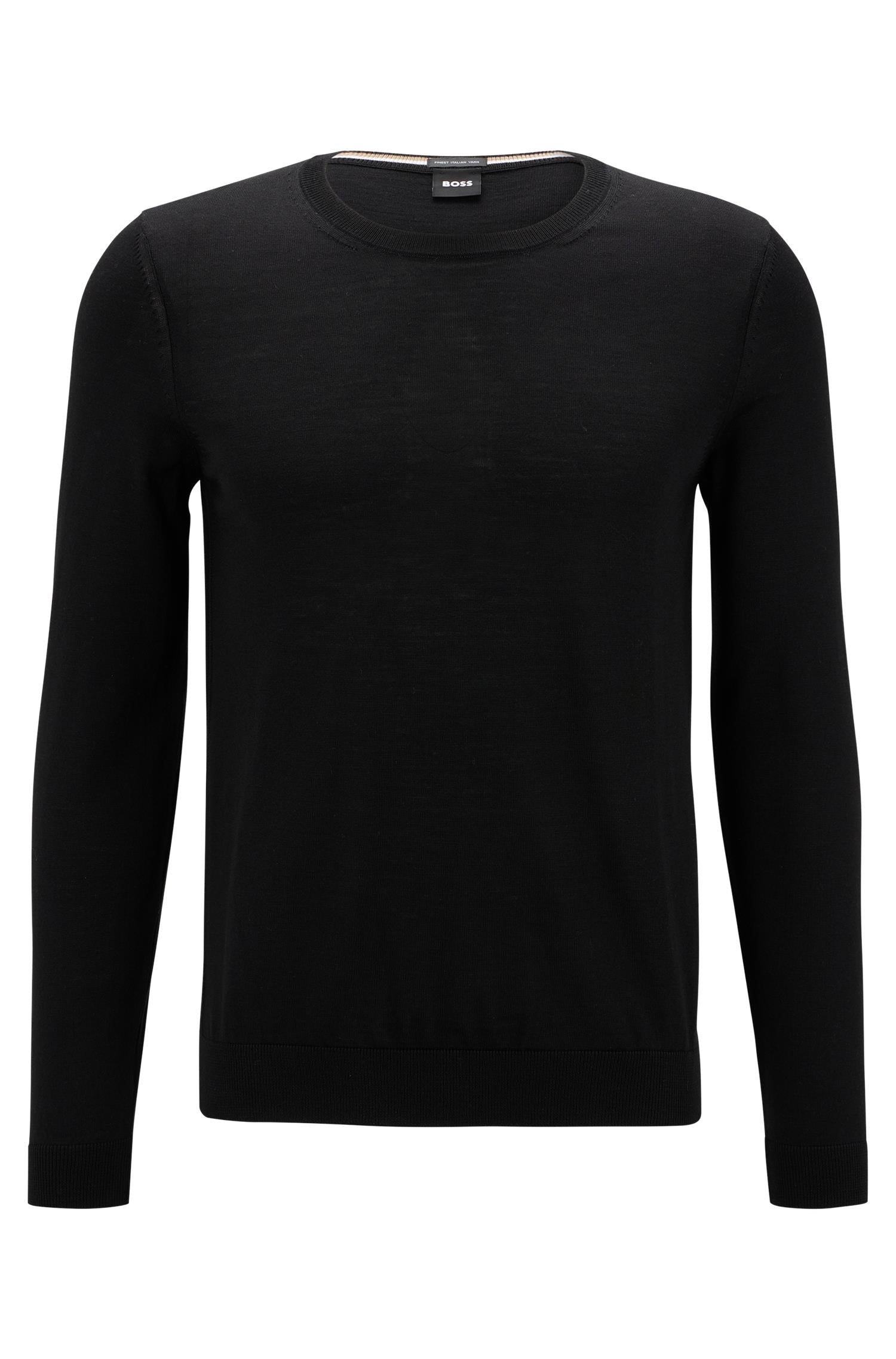 Genser - Leno-P Slim-fit Sweater in Merino wool with Crewneck Black