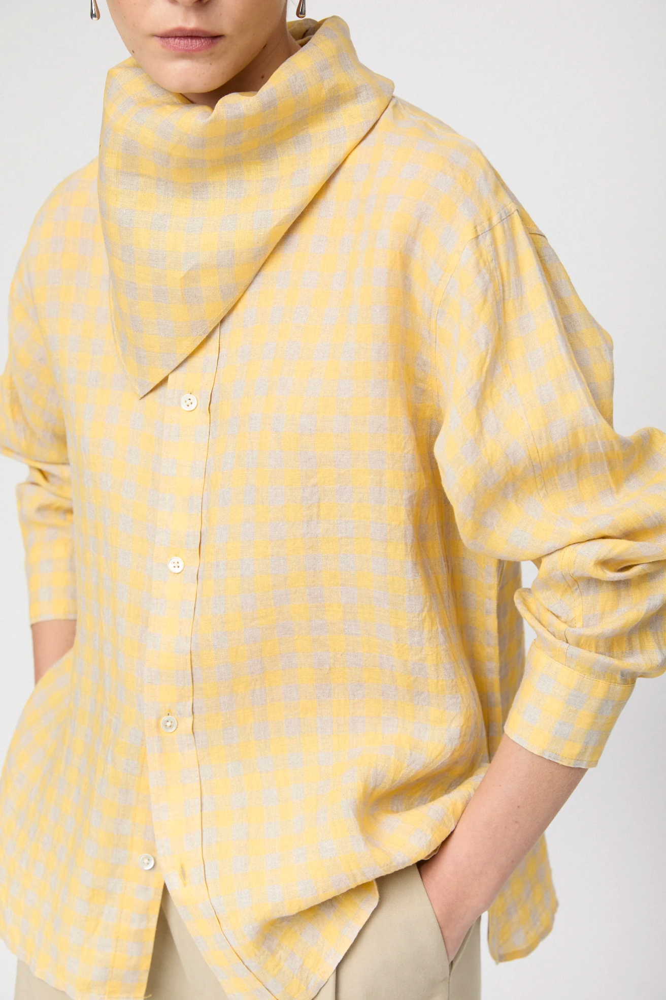 Skjerf - Poet Scarf Natural Yellow Linen Check