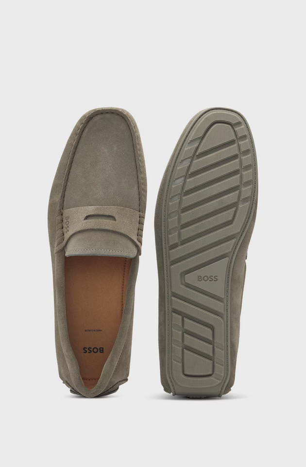 Mokkasiner - Noel Portuguese-Crafted Moccasin Loafers Suede With Penny Trim Open Green