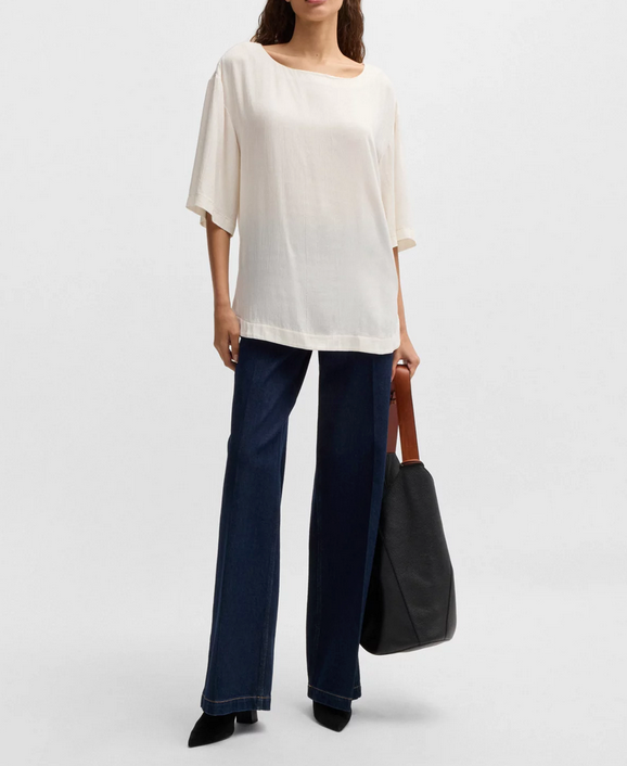 Topp - Relaxed-fit blouse with Contrast Stitching
