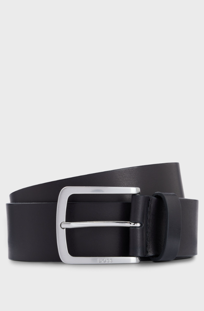 Belte - Italian-Leather Belt Logo-Engraved Buckle Black