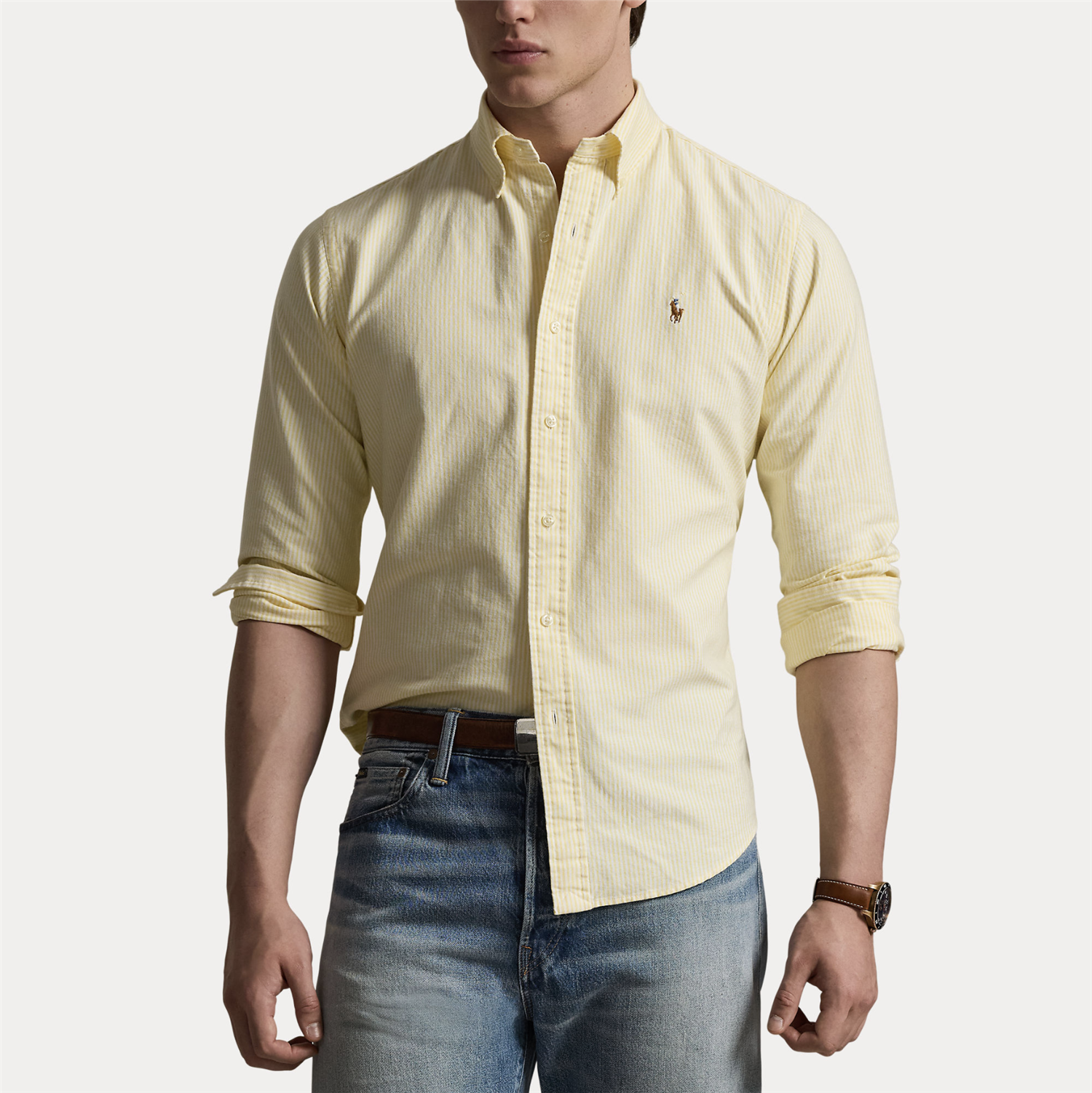 Skjorte - Custom Fit Striped Oxford Shirt Yellow/White