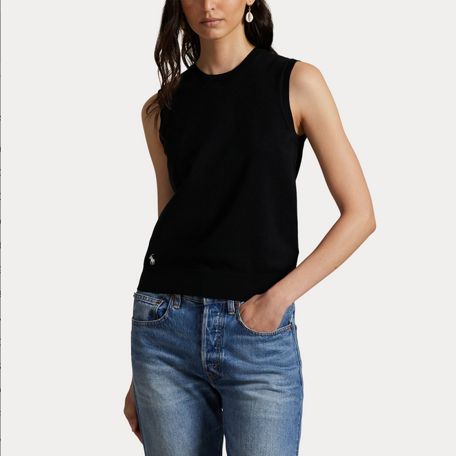 Topp - Sleeveless Crewneck Sweater Polo Black