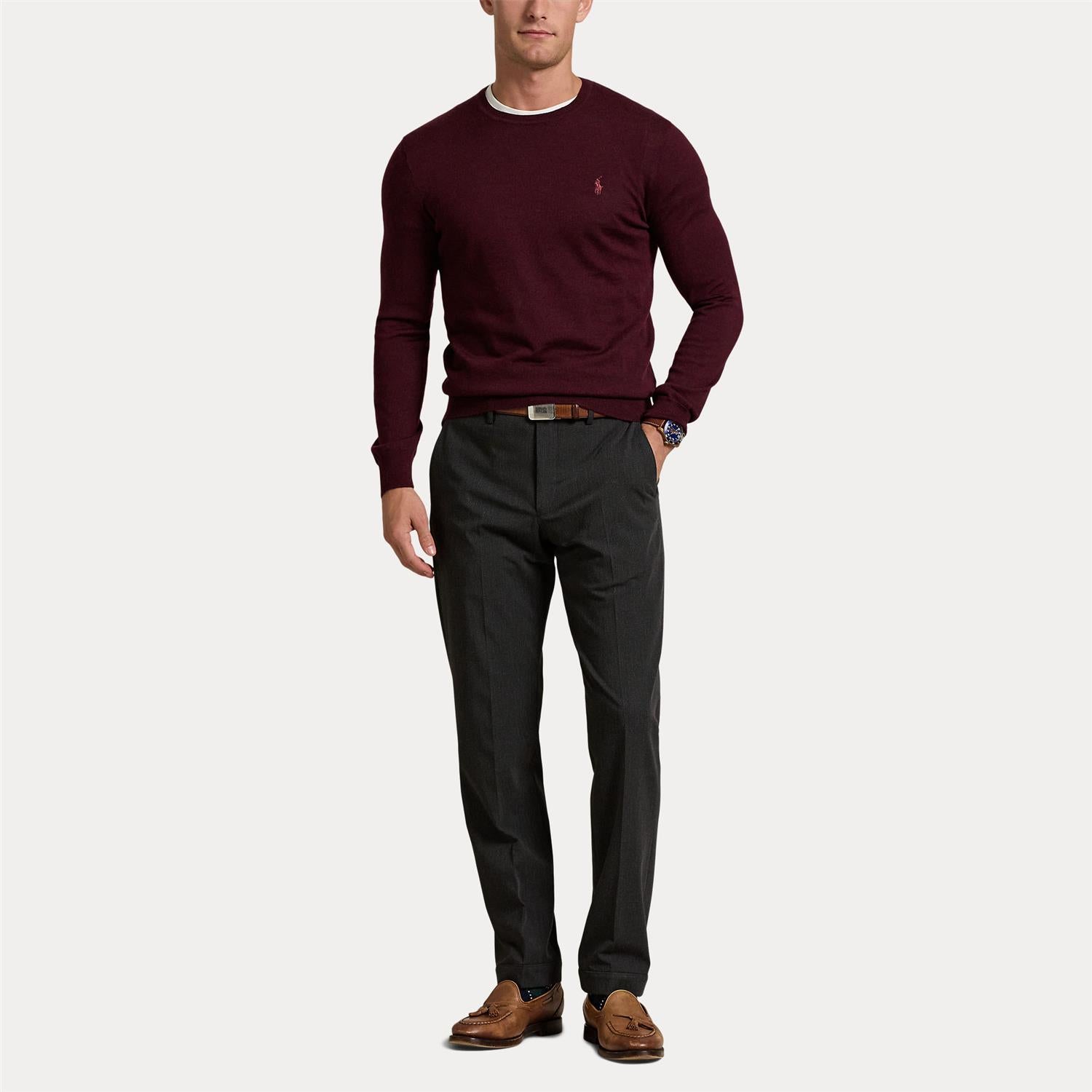 Genser - Slim Fit Washable Wool Crewneck Sweater Aged Wine Heather