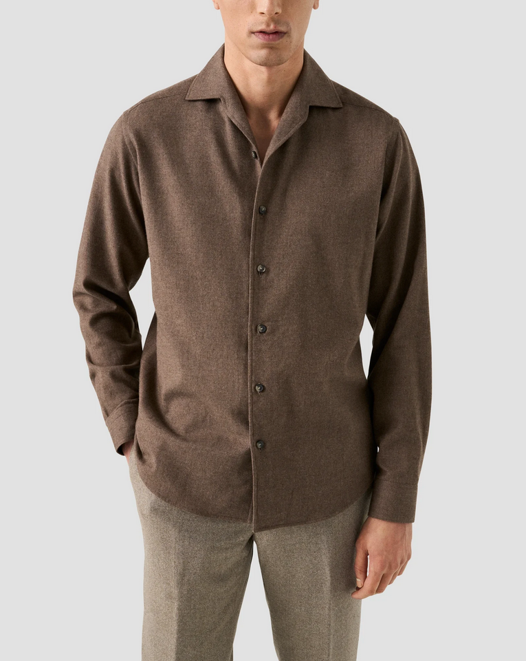 Skjorte - Solid Flannel Shirt Brown