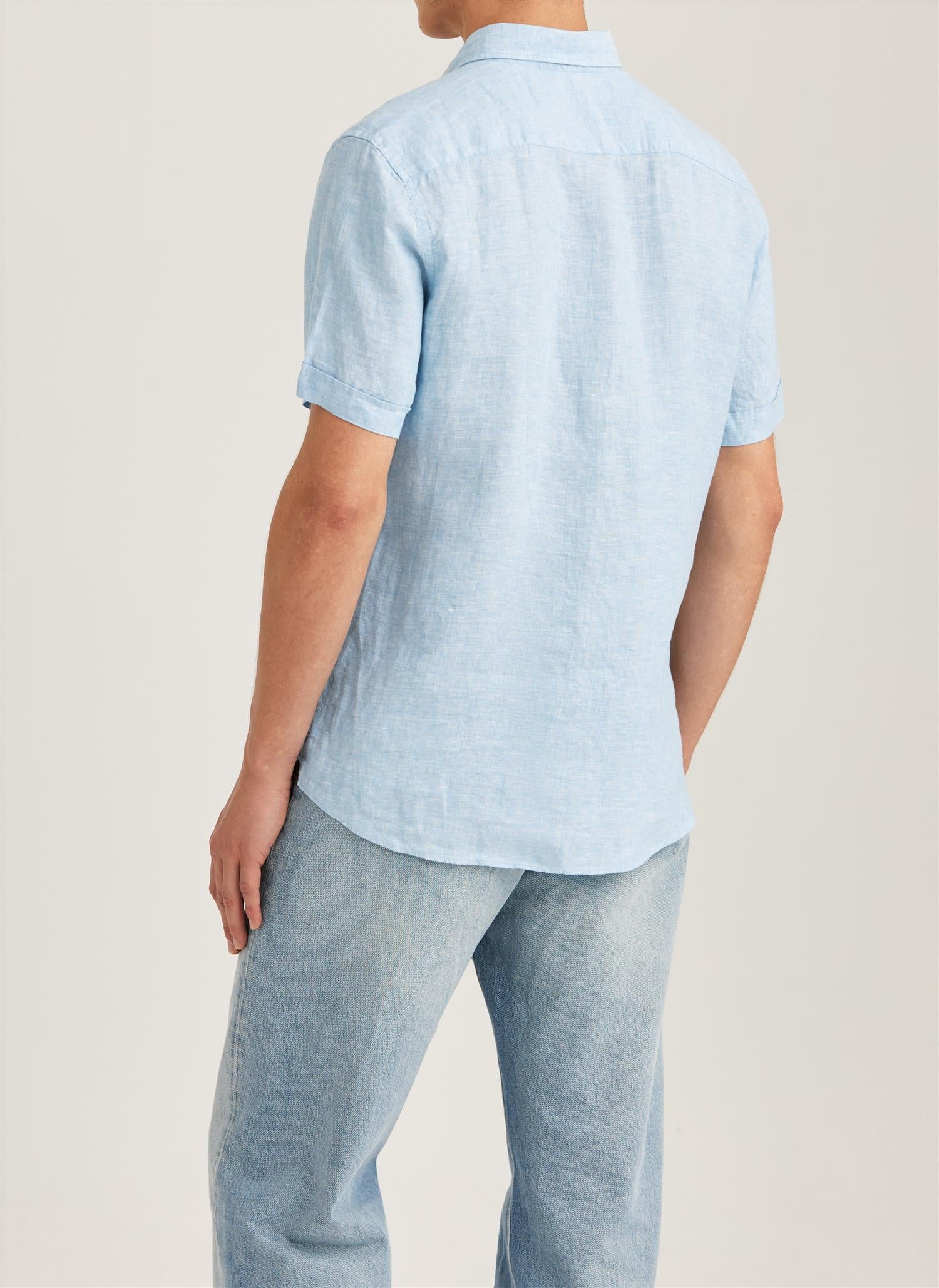 Linskjorte - Douglas Linen SS Shirt-Classic Fit Blue