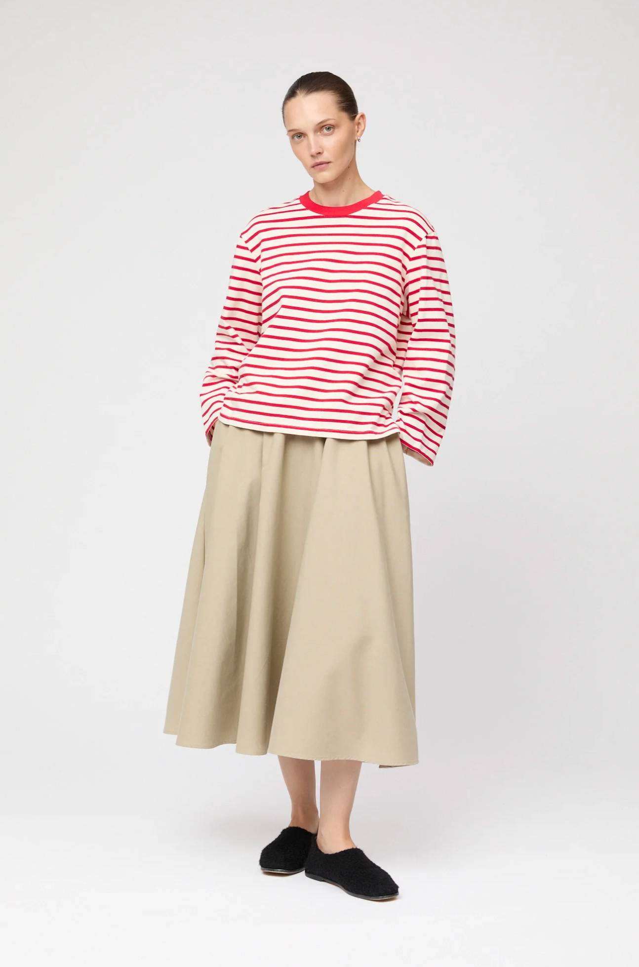 Genser - Breton Crewneck Long Sleeve Cream Red Stripe