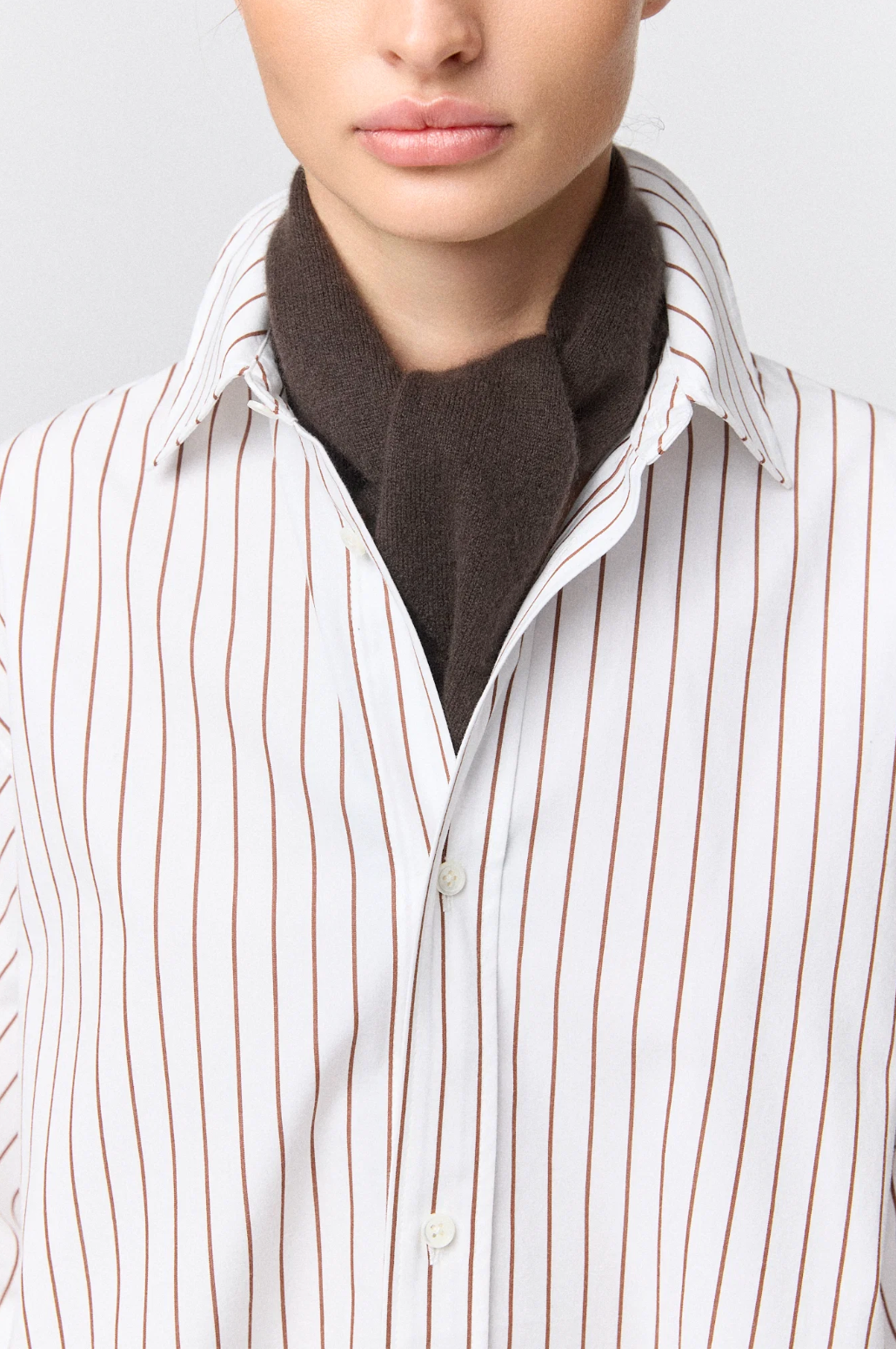 Skjorte - Coastal Shirt White And Caramel Pinstripe