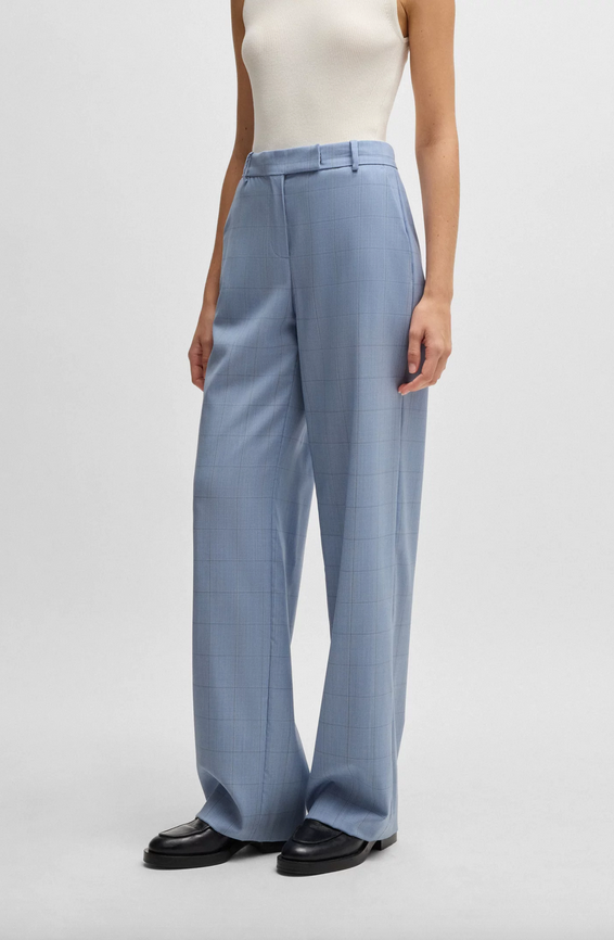 Dressbukse - Tilda Regular-Fit Trousers Checked Virgin Wool Light Blue