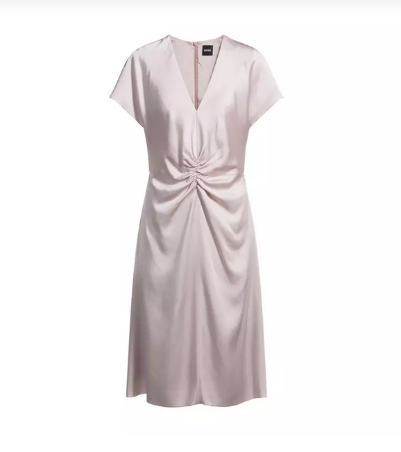 Kjole - V-neck Dress with Gathered Waistband