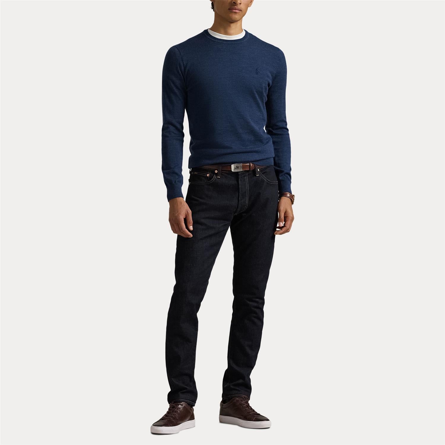 Genser - Slim Fit Washable Wool Crewneck Sweater Rustic Navy Heather