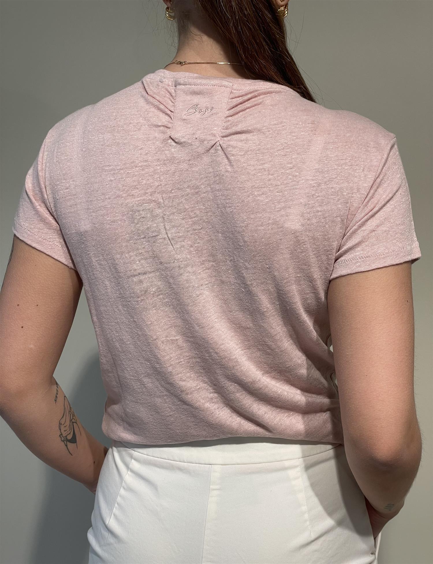 T-skjorte - Scoop Neck Linen T shirt Open Pink
