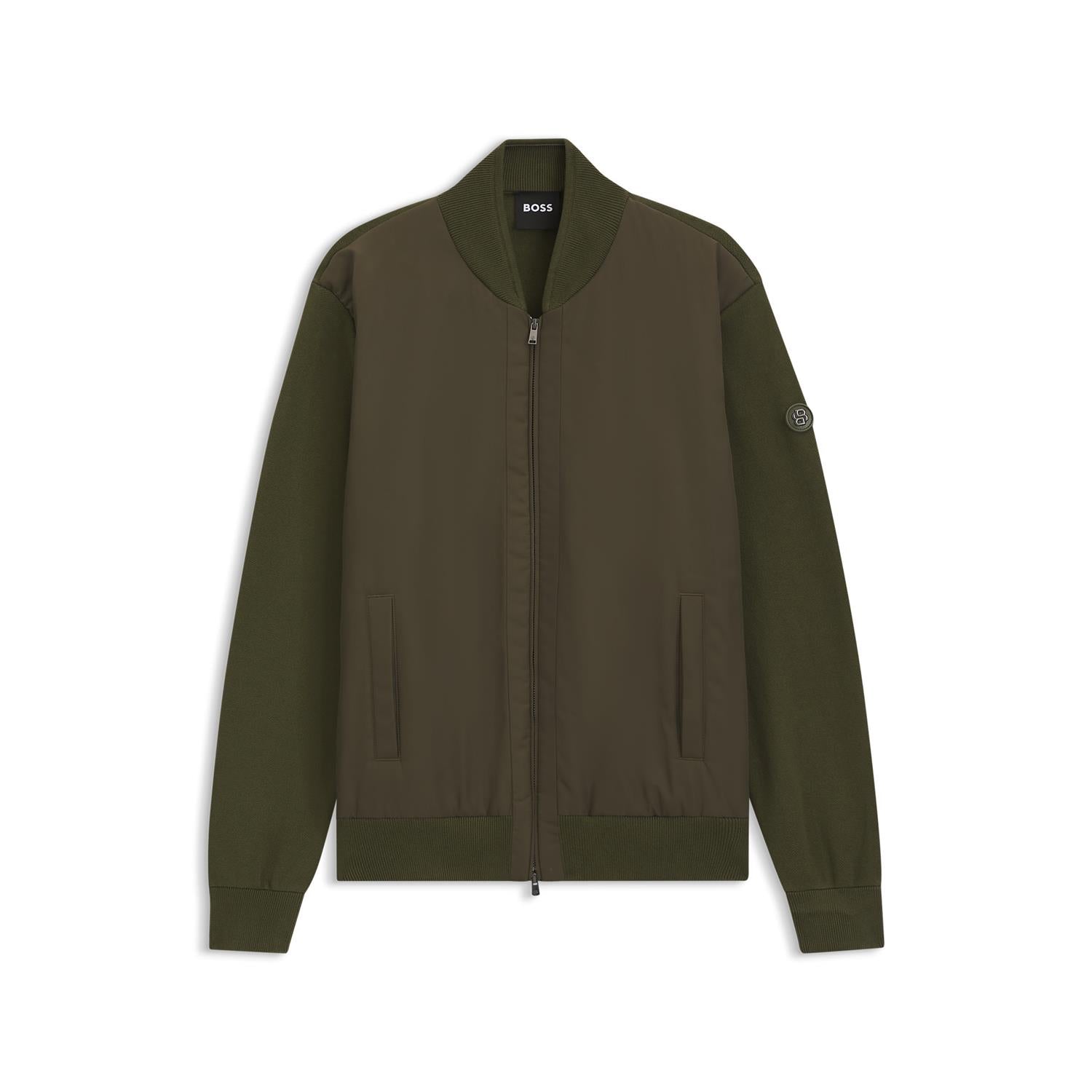 Cardigan - Levaio Cotton-knit hybrid Jacket with Bomber Collar Open Green