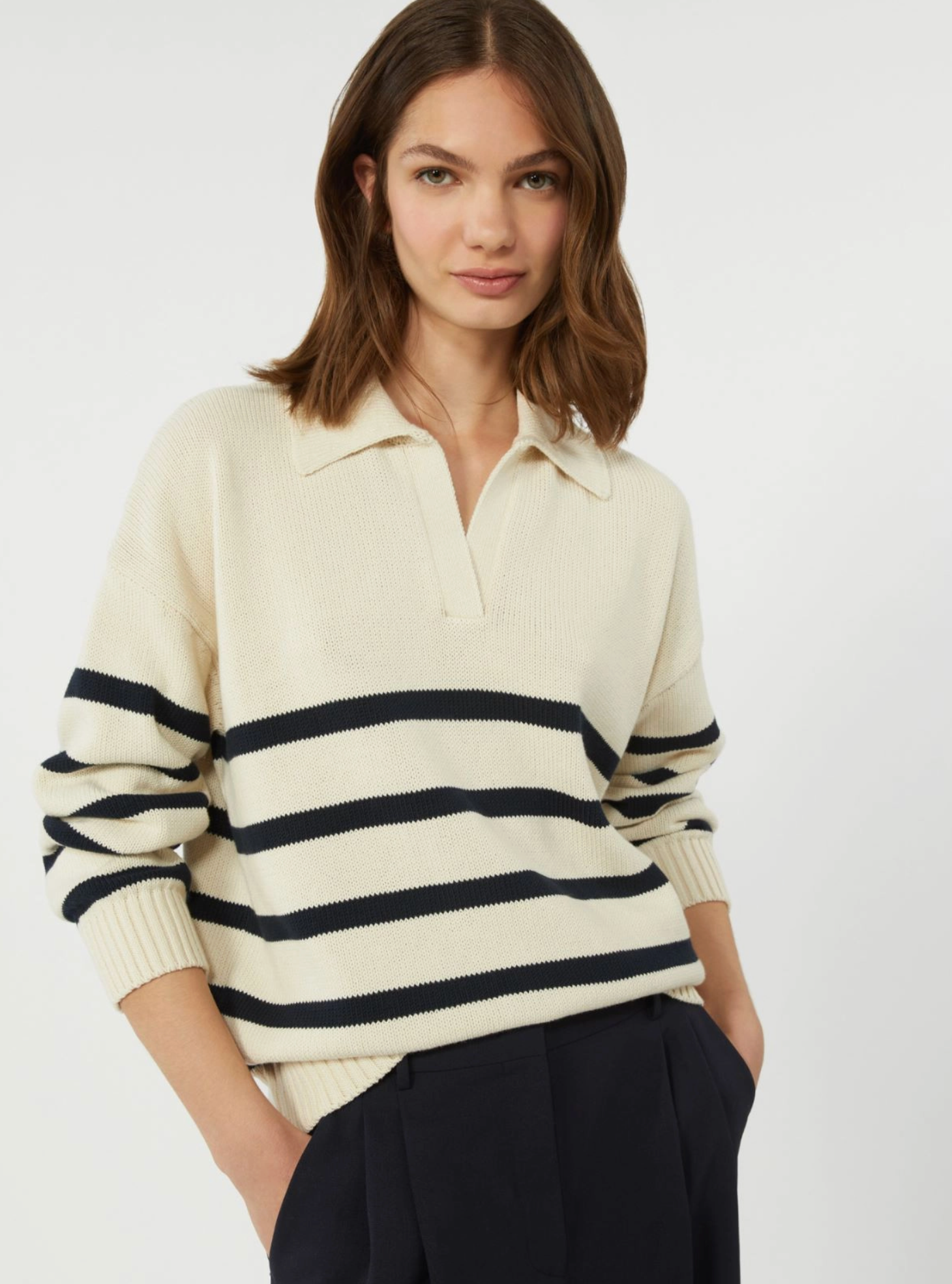 Genser - Cotton Yarn Jumper Navy Pinstripes