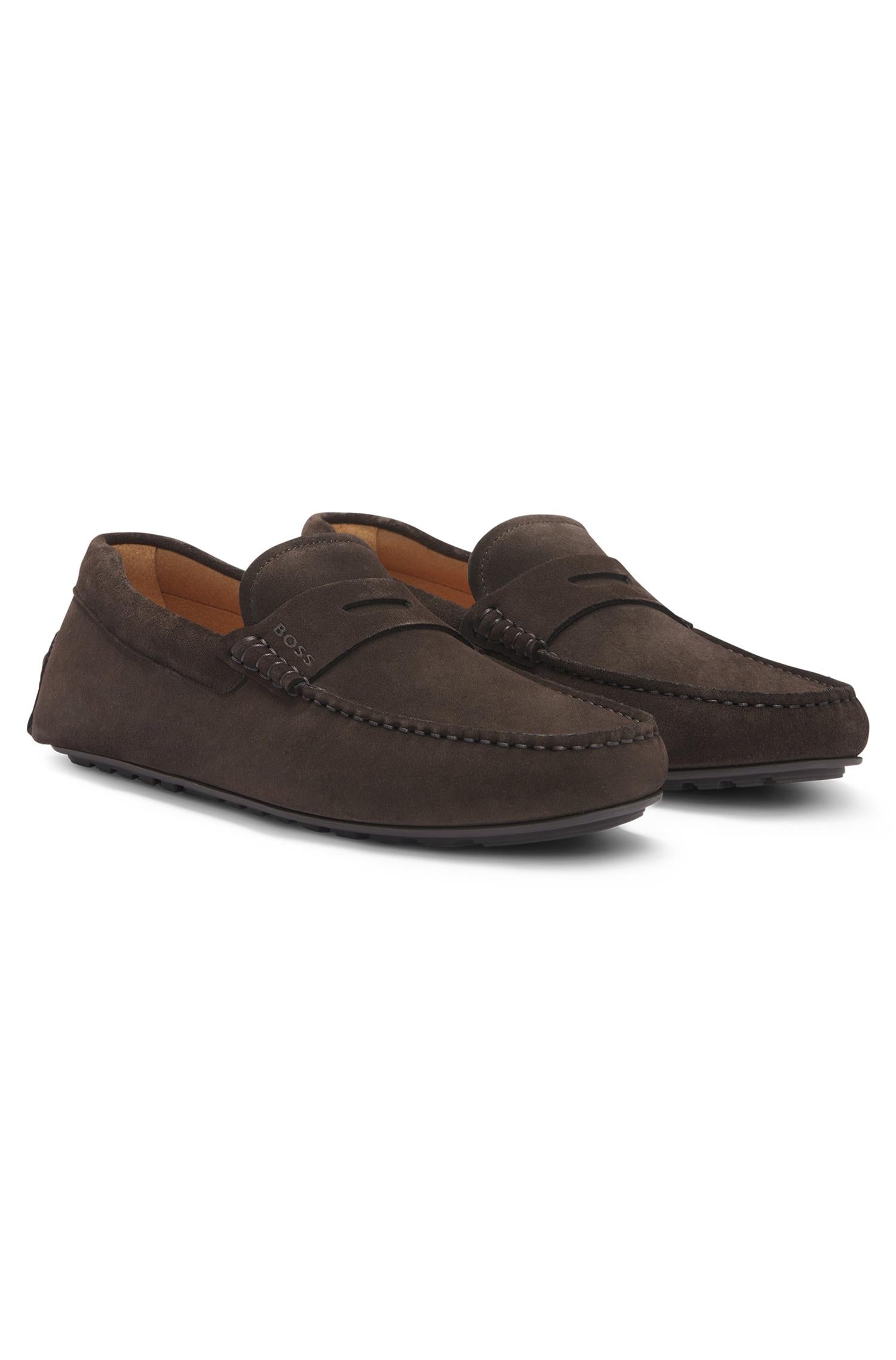Mokkasiner - Noel Portuguese-Crafted Moccasin Loafers Suede With Penny Trim Dark Brown