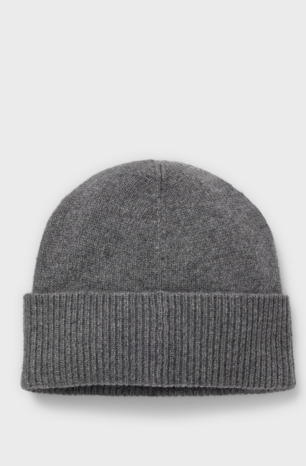 Lue - Cashmere Beanie Hat Logo Plaque Medium Grey