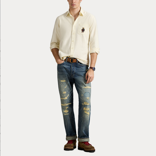 Skjorte - Custom Fit Polo Bear Oxford Shirt Herbal Milk