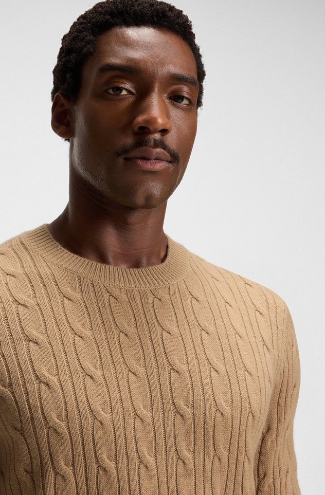 Genser - Cable-Knit Sweater Wool Cashmere Medium Beige