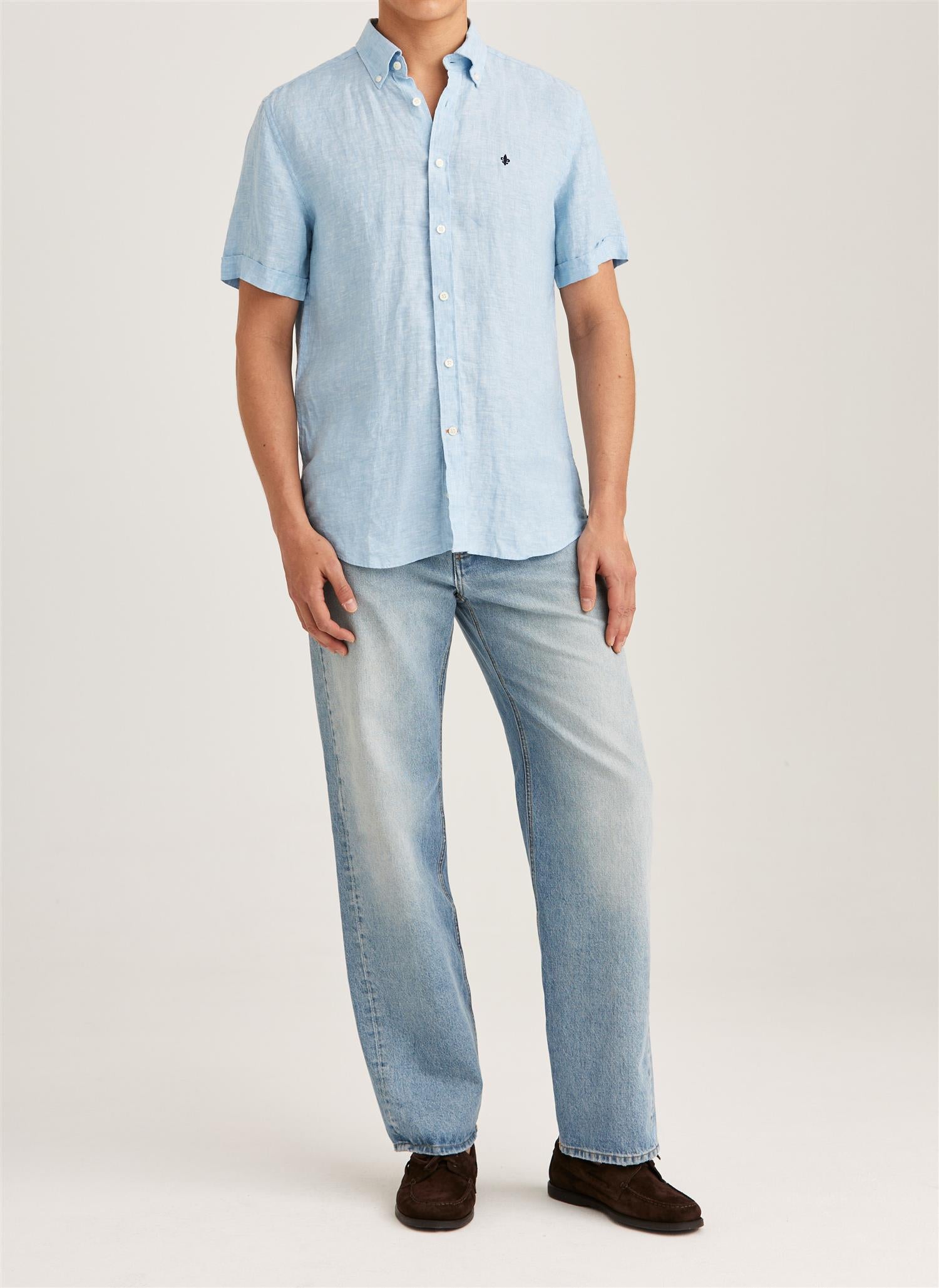 Linskjorte - Douglas Linen SS Shirt-Classic Fit Blue