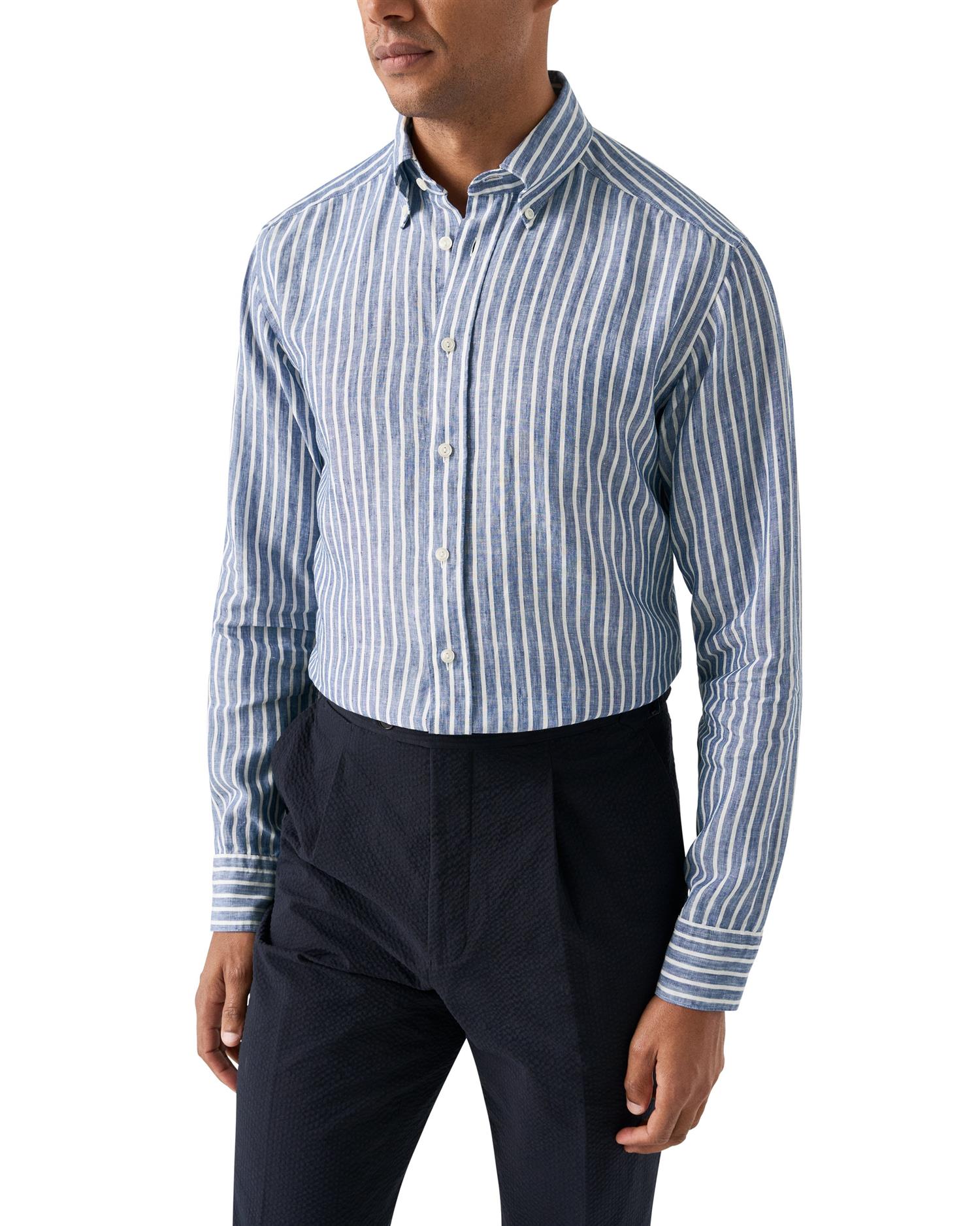 Linskjorte - Mid Blue Striped Linen Shirt