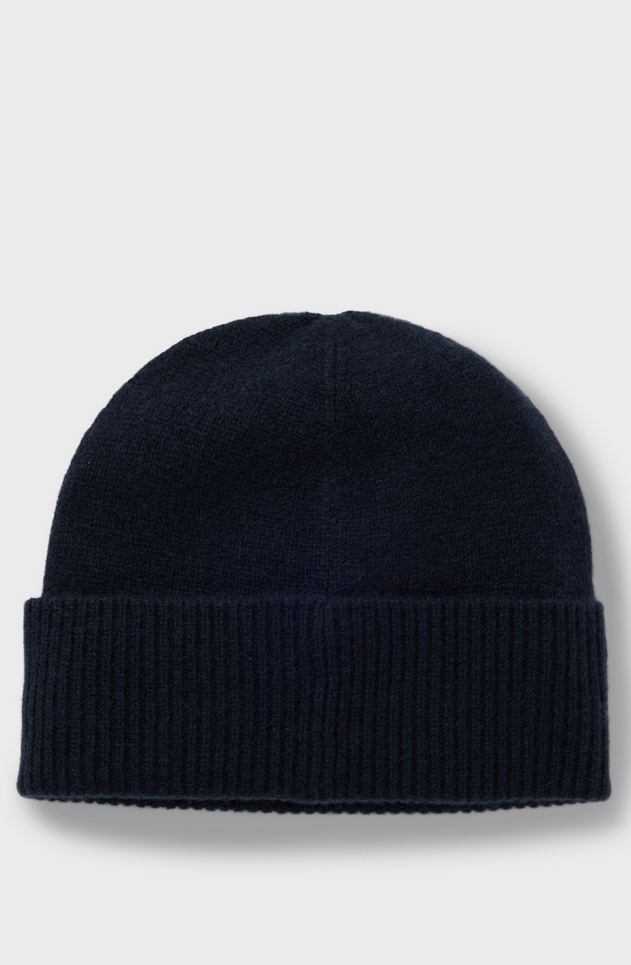 Lue - Cashmere Beanie Hat Logo Plaque Dark Blue