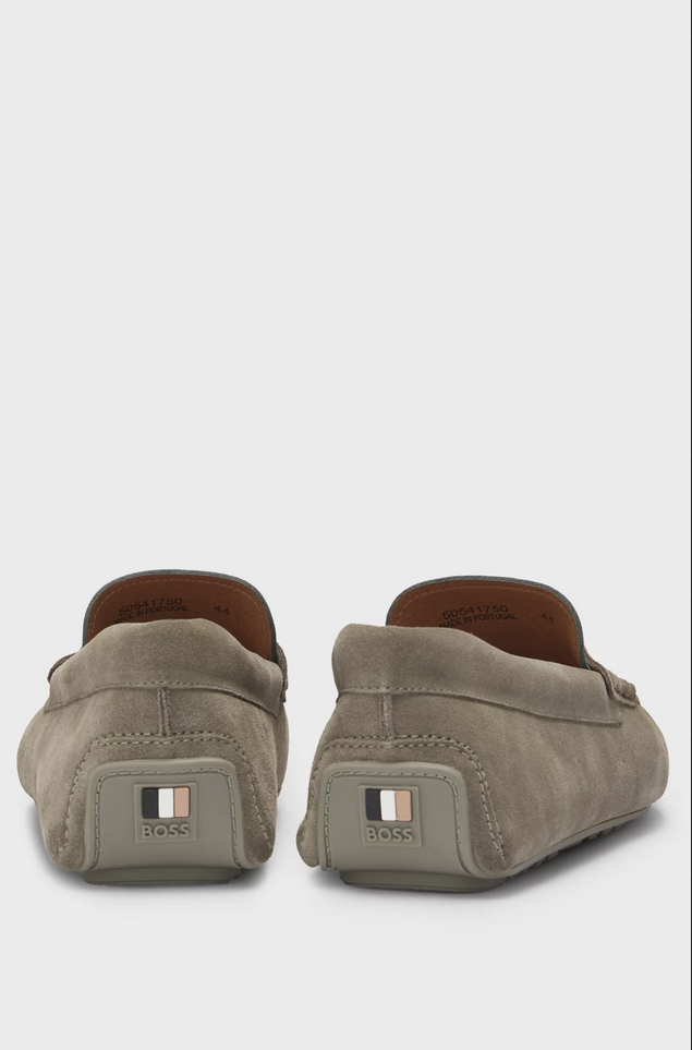 Mokkasiner - Noel Portuguese-Crafted Moccasin Loafers Suede With Penny Trim Open Green