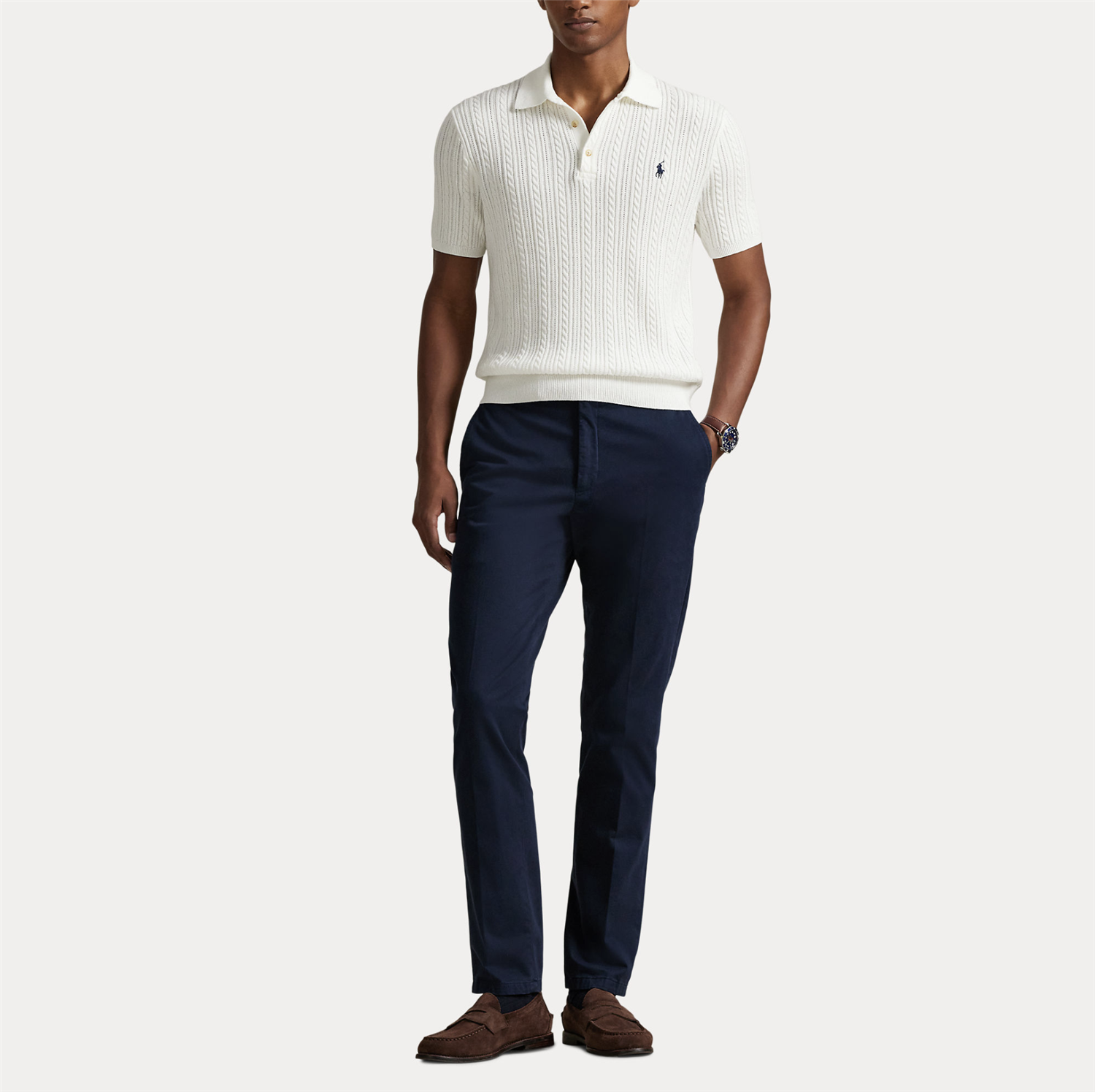 Pique - Cable Knit Cotton Polo Sweater