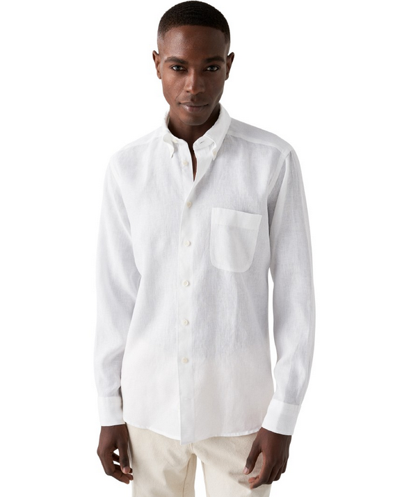 Linskjorte - White Solid Plain Weave Linen Shirt