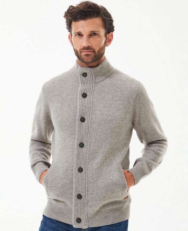 Genser - Essent Patch Zip Through Knitted Jumper Stone