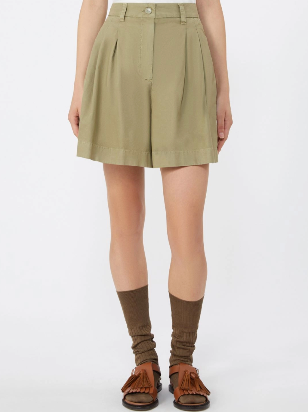 Shorts - Cotton Panama Bermuda Shorts Olive Green