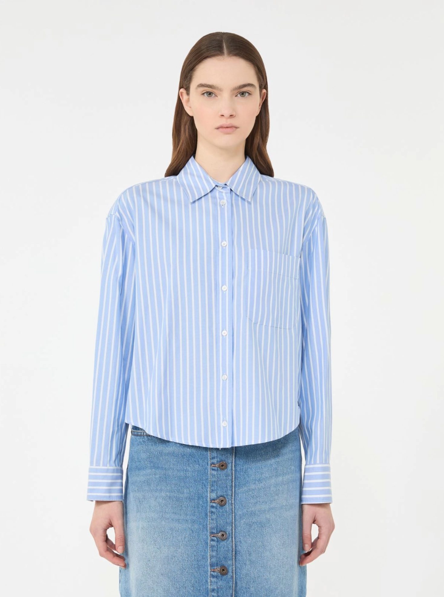 Skjorte - Cartone Striped Cotton Oxford Shirt Light Blue