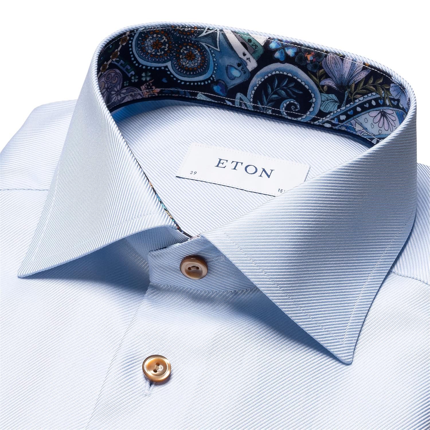 Skjorte - Light Blue Geometric Effect Twill Shirt Slim Fit