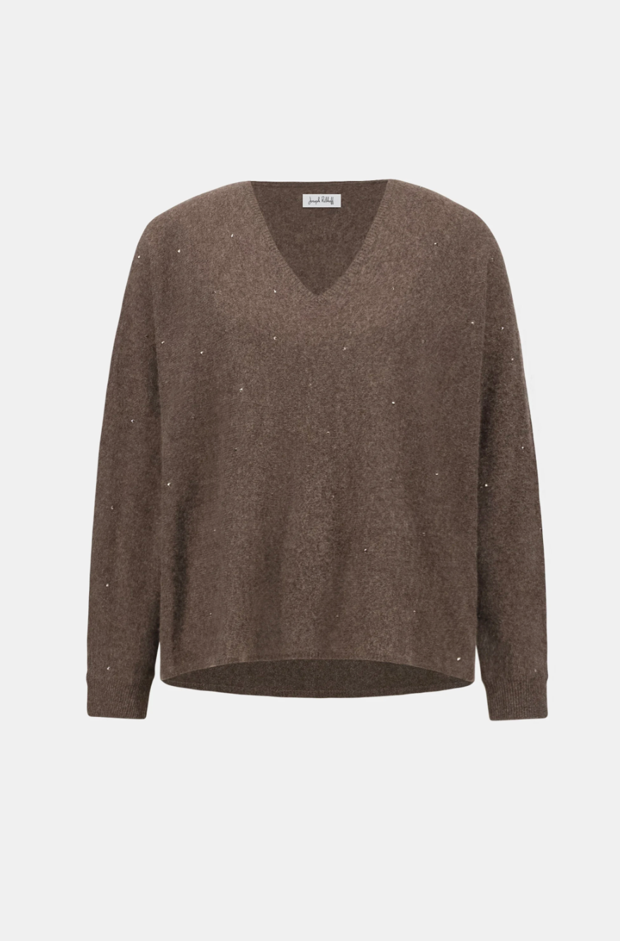 Genser - Cashmere Boxy Sweater With Rhinestone Detail Dark Taupe Melange