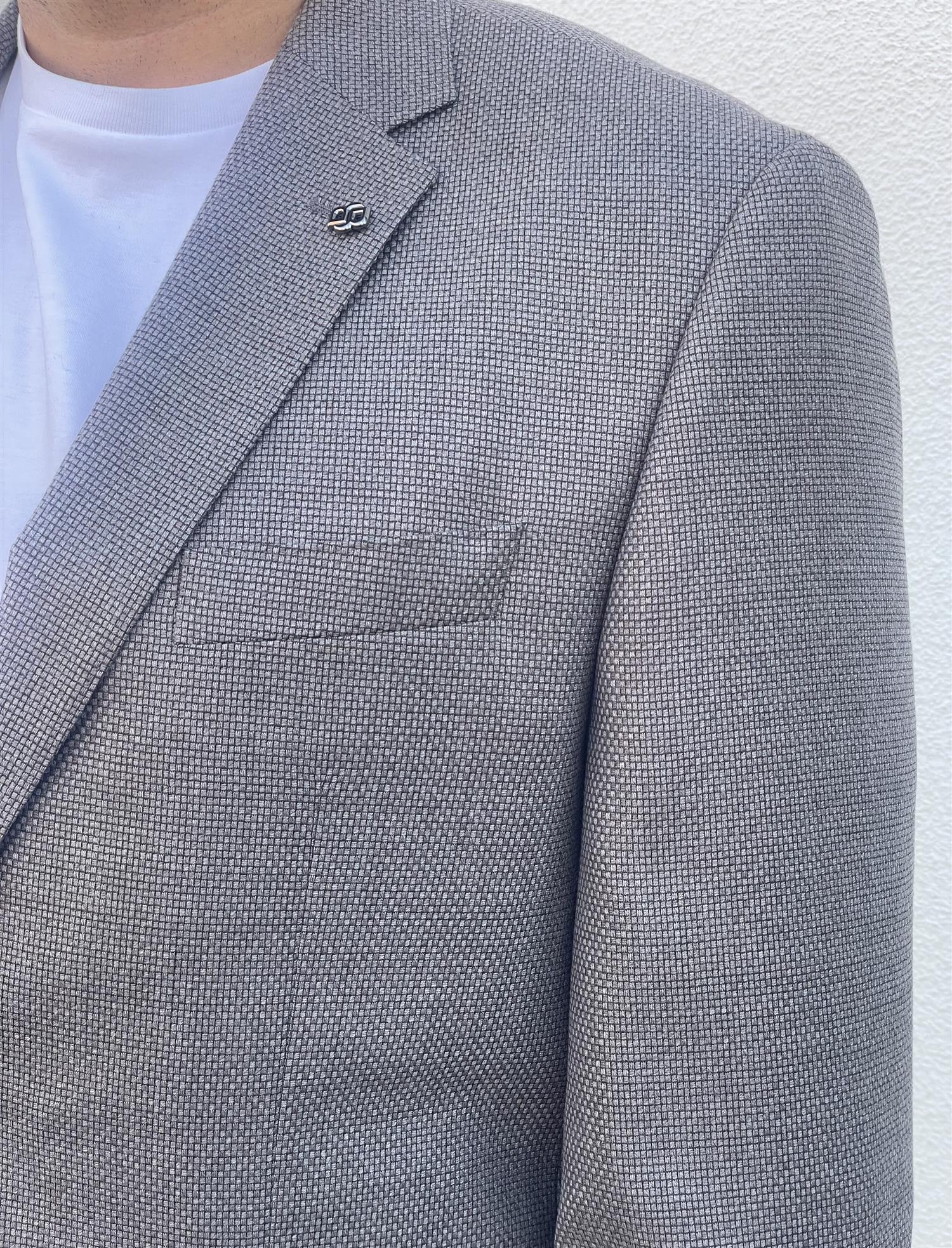 Blazer - Slim-Fit Blazer Micro Pattern Open Brown