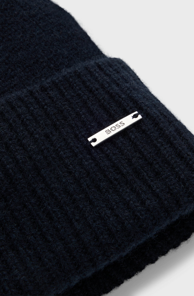 Lue - Cashmere Beanie Hat Logo Plaque Dark Blue