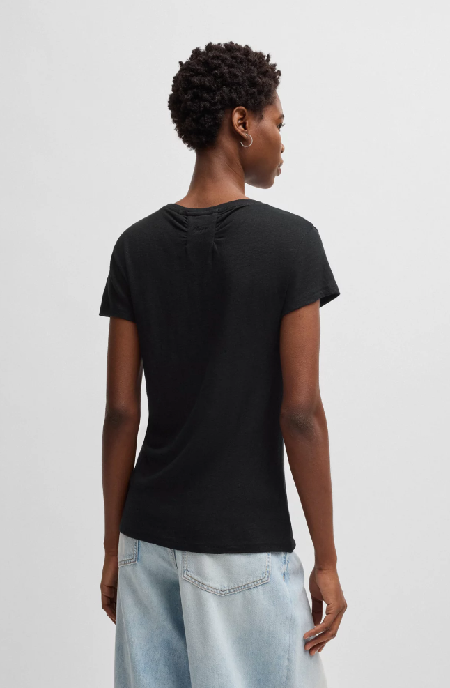 T-skjorte - Scoop neck Linen T shirt Open Beige