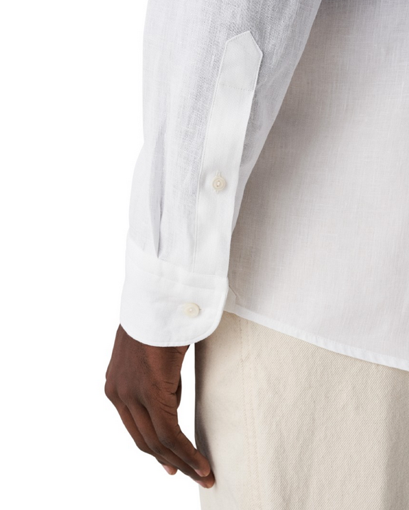 Linskjorte - White Solid Plain Weave Linen Shirt