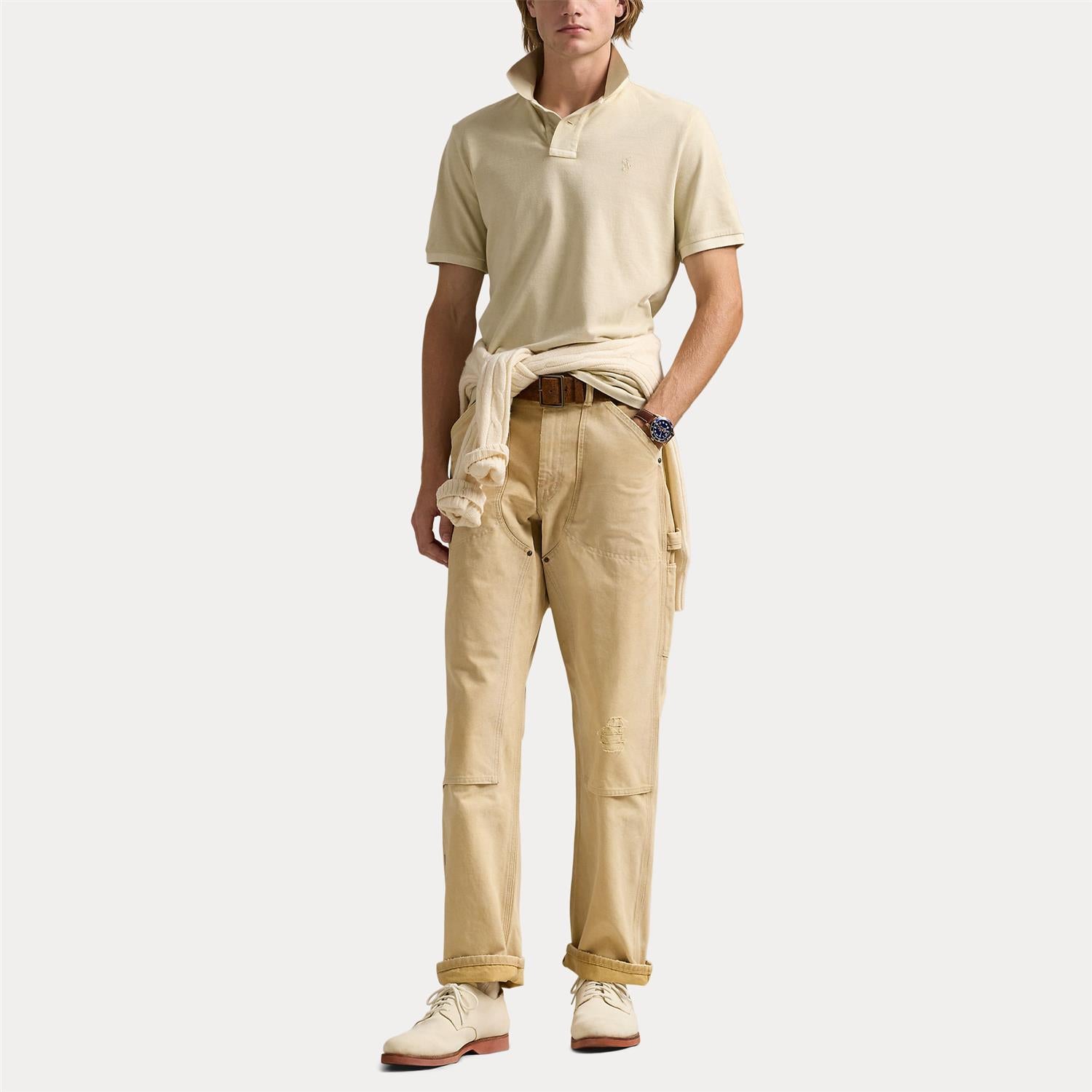 Pique - Custom Slim Mineral-Dyed Mesh Polo Shirt Natural