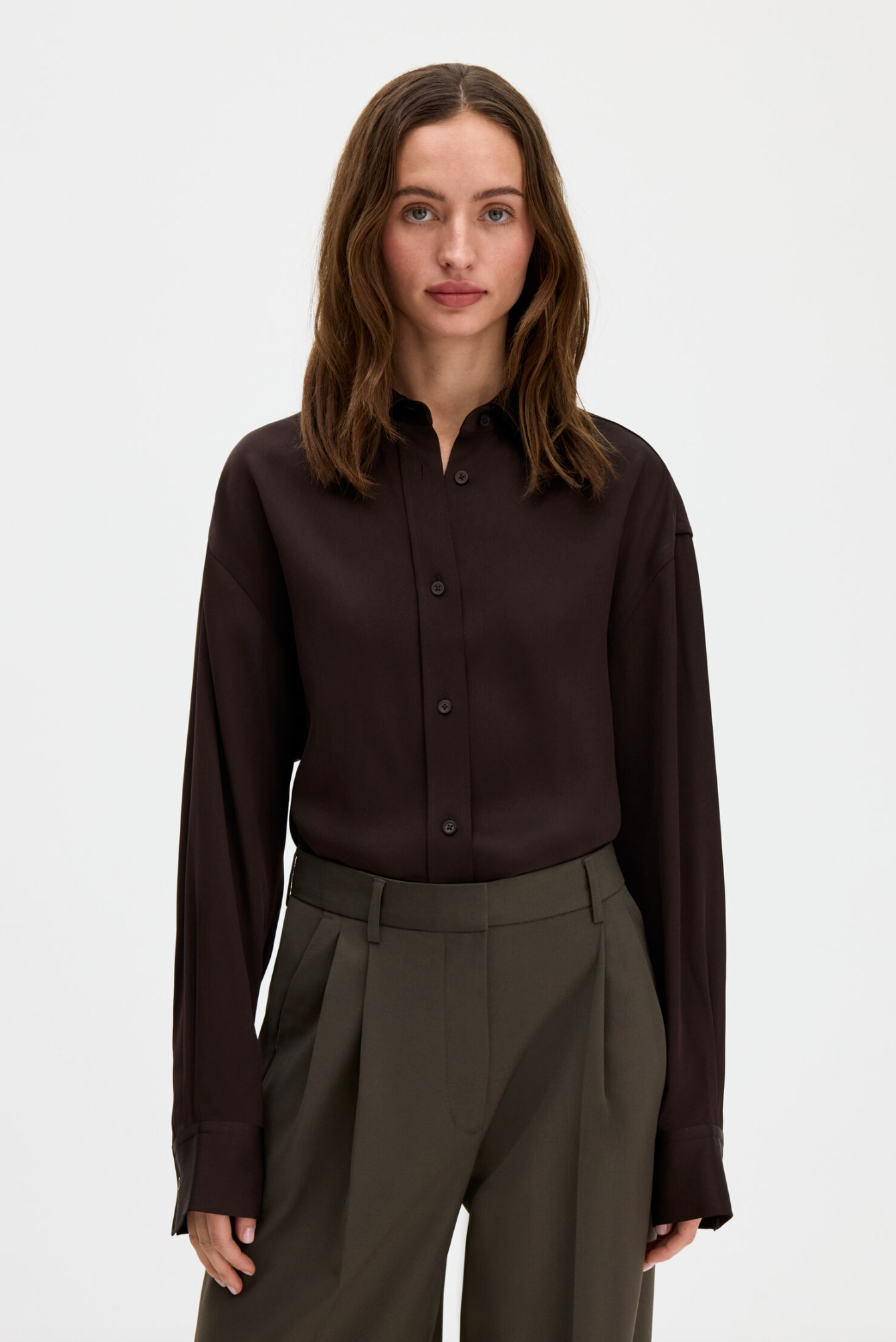 Skjorte - Satin Shirt Dark chocolate