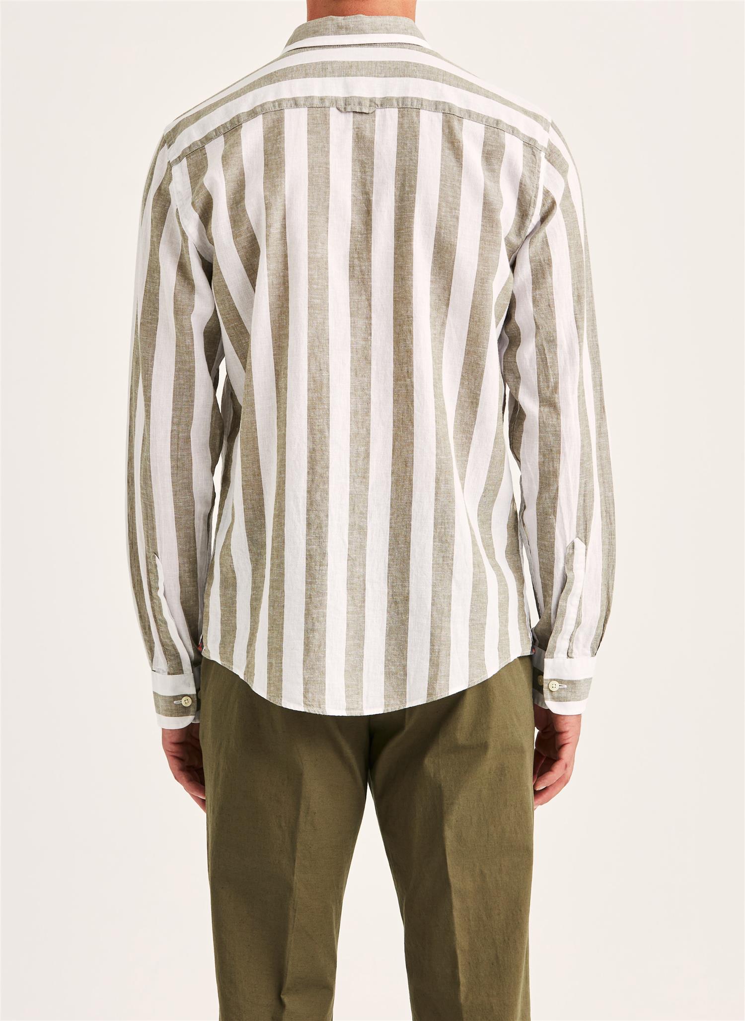 Linskjorte - Douglas Linen Mix Stripe Shirt-Classic Fit Olive