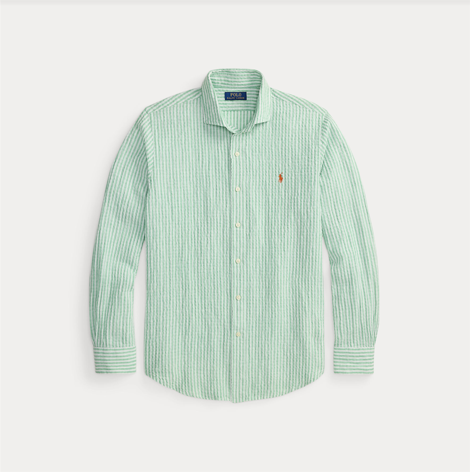 Skjorte - Custom Fit Striped Seersucker Shirt Green / White