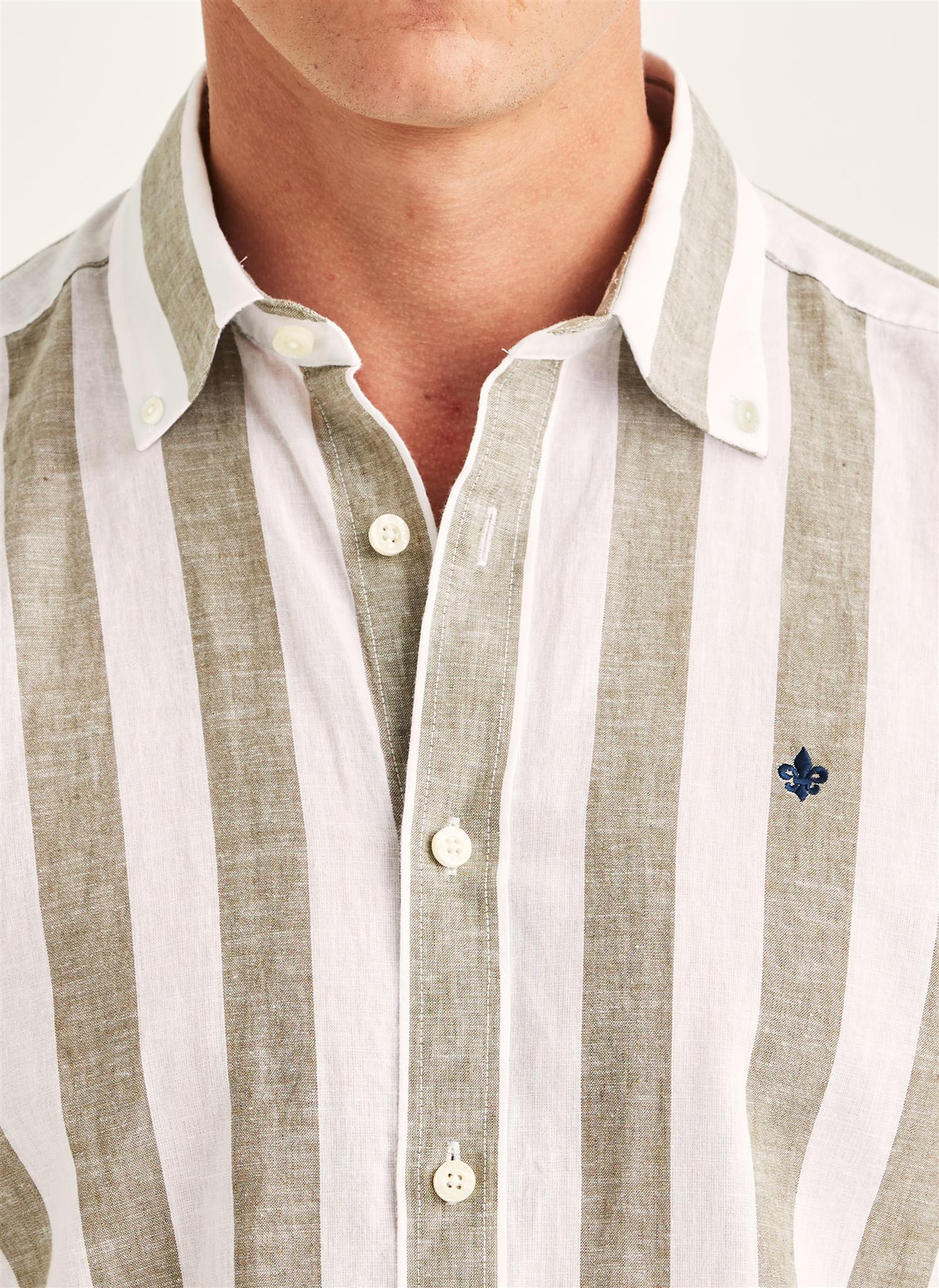 Linskjorte - Douglas Linen Mix Stripe Shirt-Classic Fit Olive