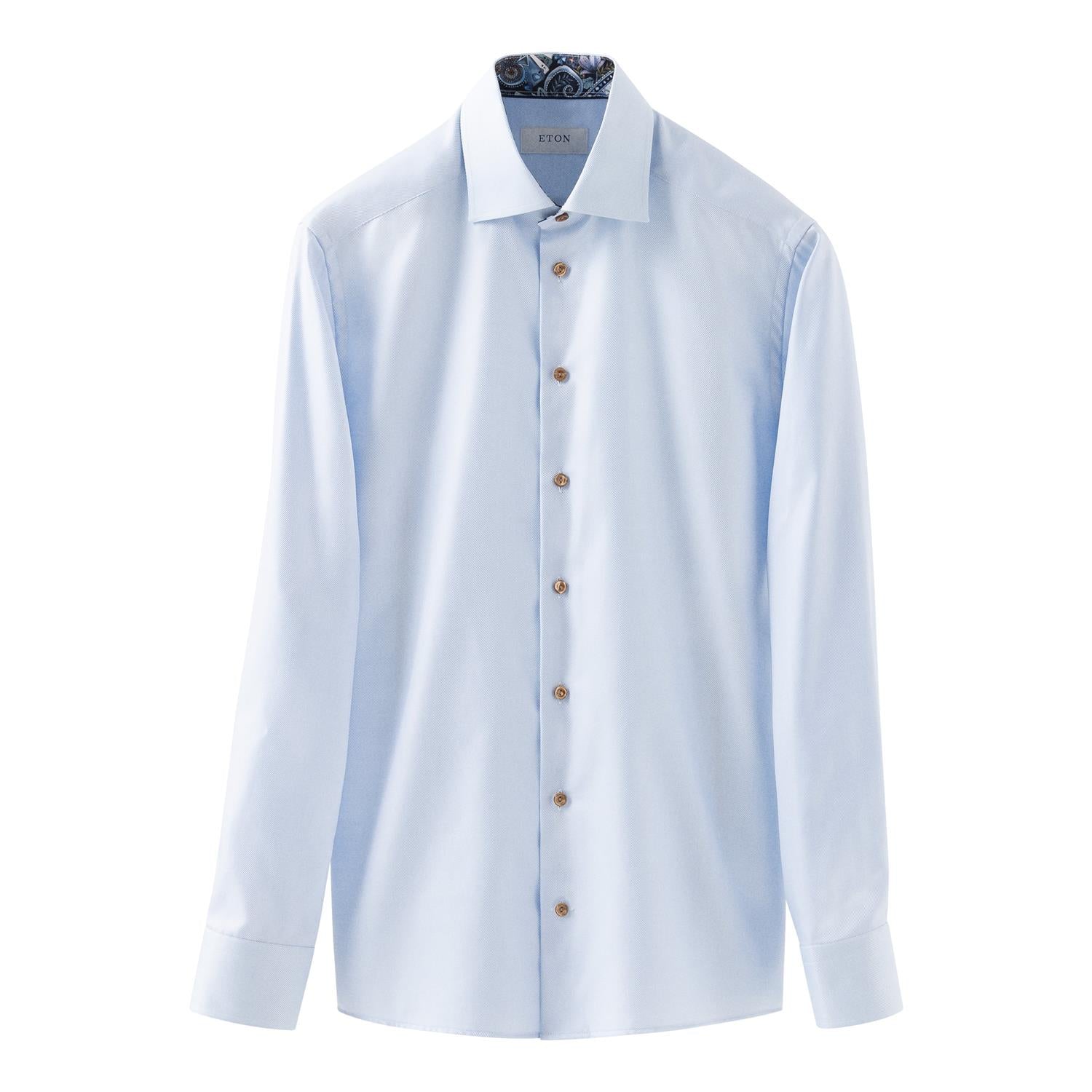 Skjorte - Light Blue Geometric Effect Twill Shirt Slim Fit