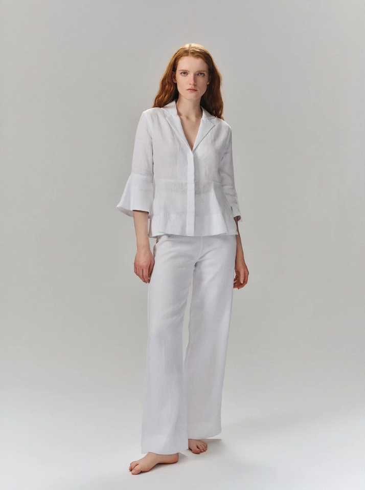 Bluse - Guro Linen Shirt White