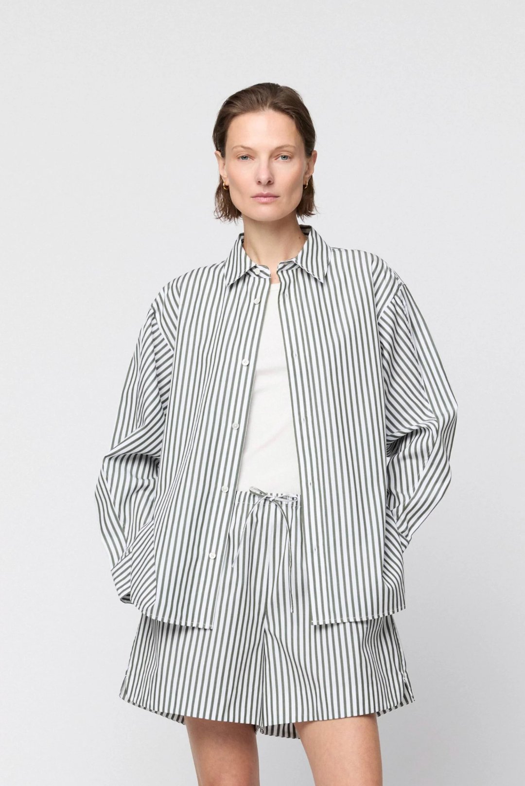 Skjorte - Coastal Shirt Olive & White Stripe