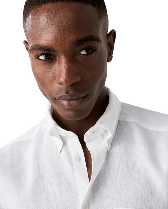 Linskjorte - White Solid Plain Weave Linen Shirt