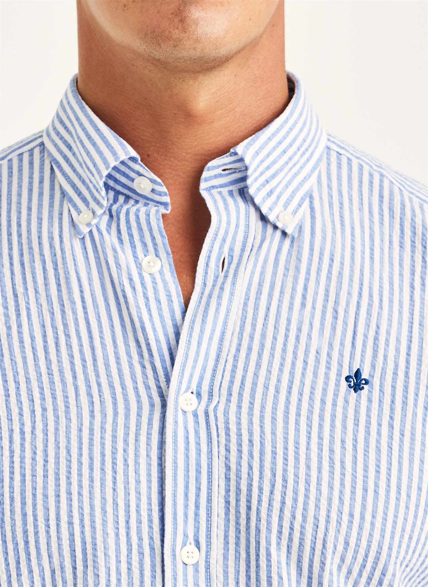 Skjorte - Seersucker Shirt Slim Fit Light Blue