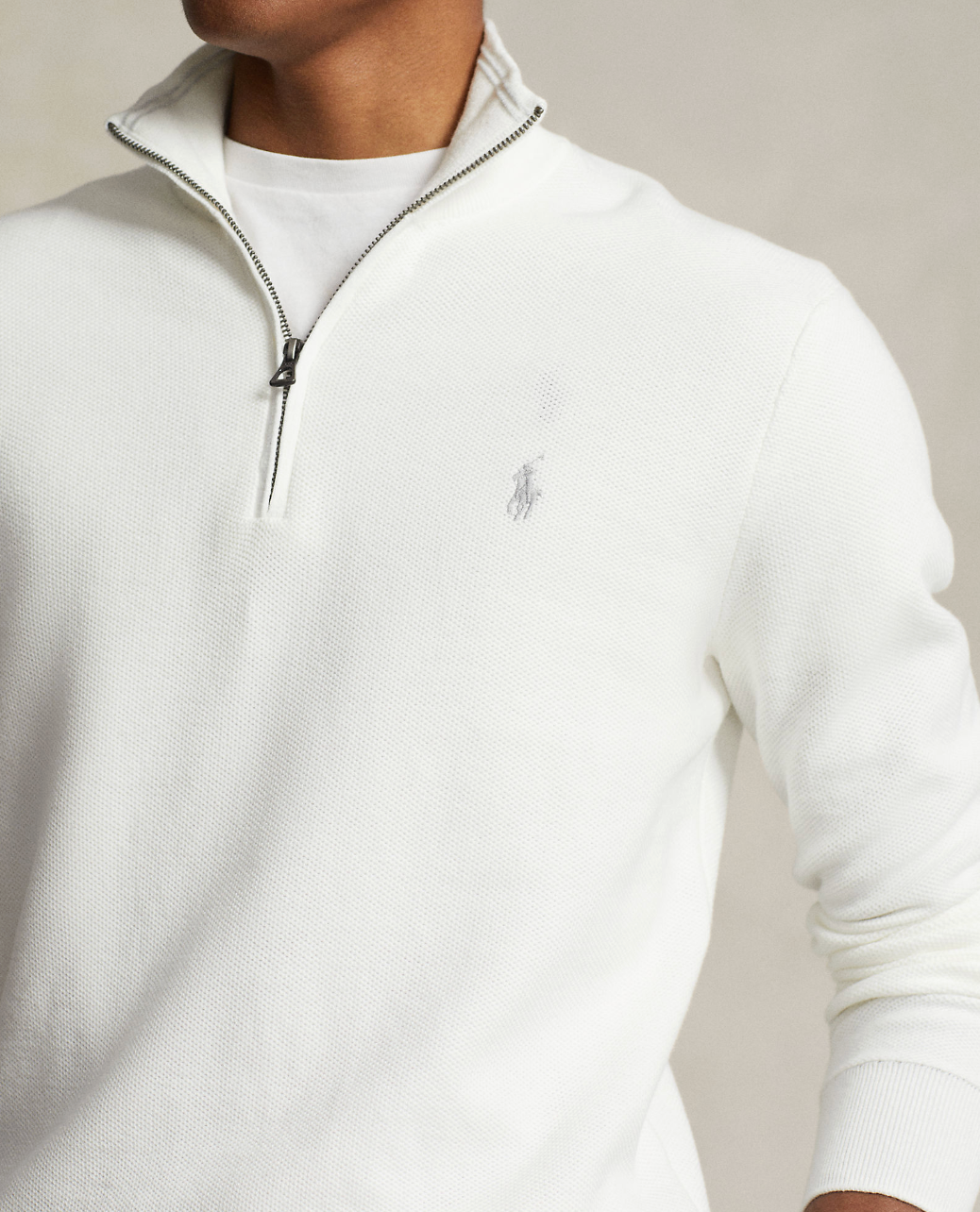 Genser - Mesh-Knit Cotton Quarter Zip Sweater Deckwash white