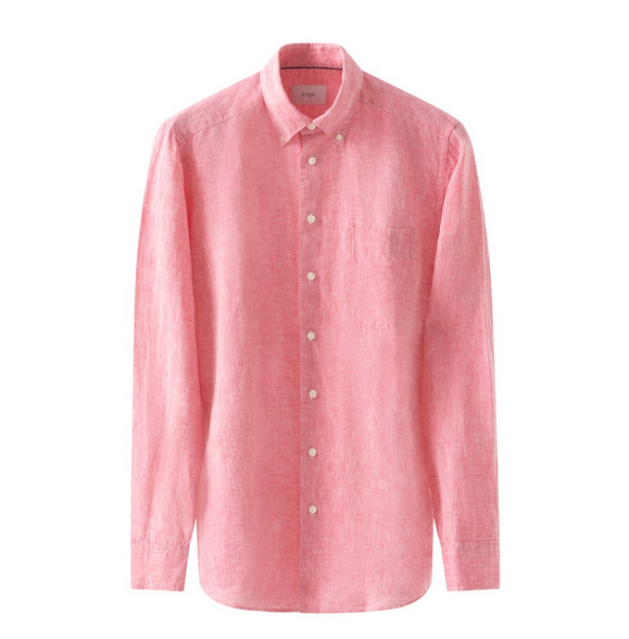 Linskjorte - Red Solid Plain Weave Linen Shirt