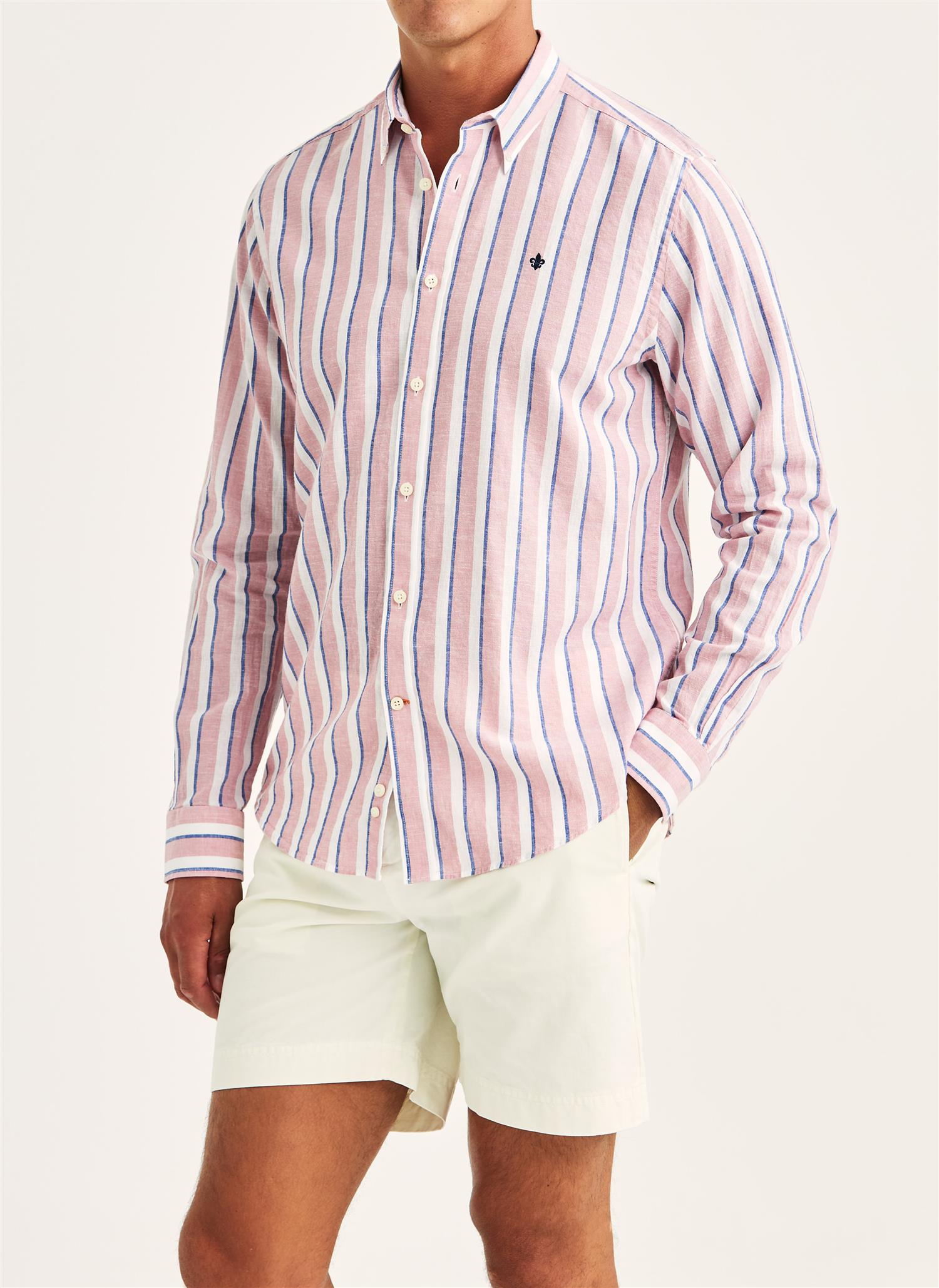 Linskjorte - Douglas Linen Mix Stripe Shirt-Classic Fit Pink